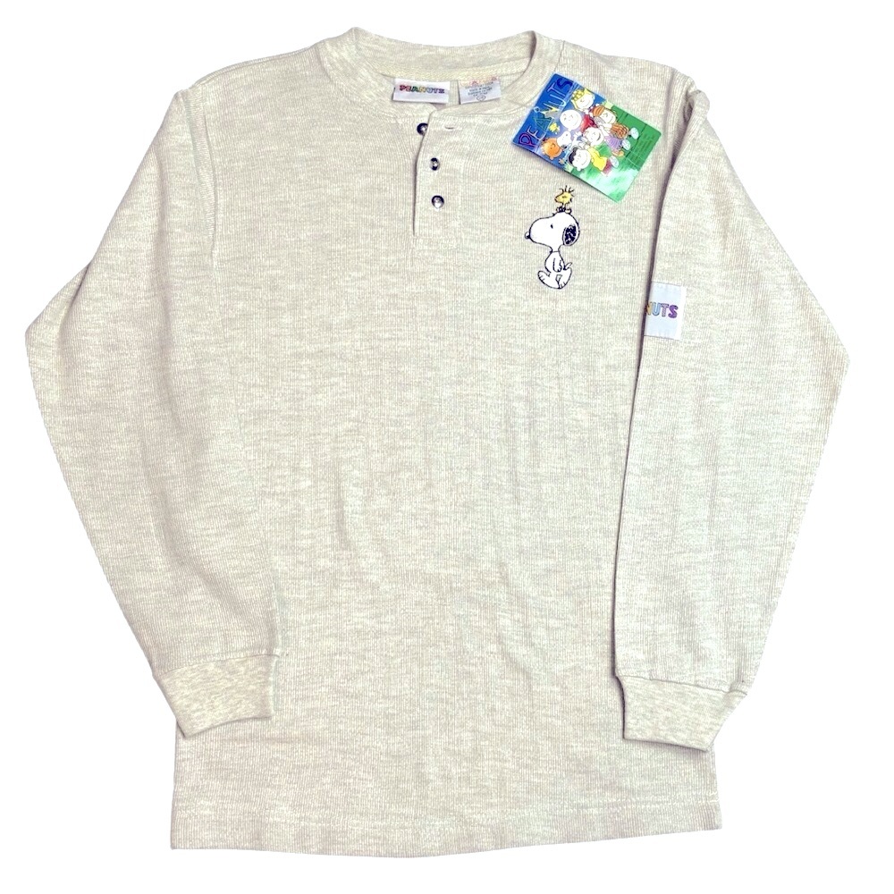 NWT Peanuts Cream Embroidered Snoopy & Woodstock Long Sleeve Henley Shirt L